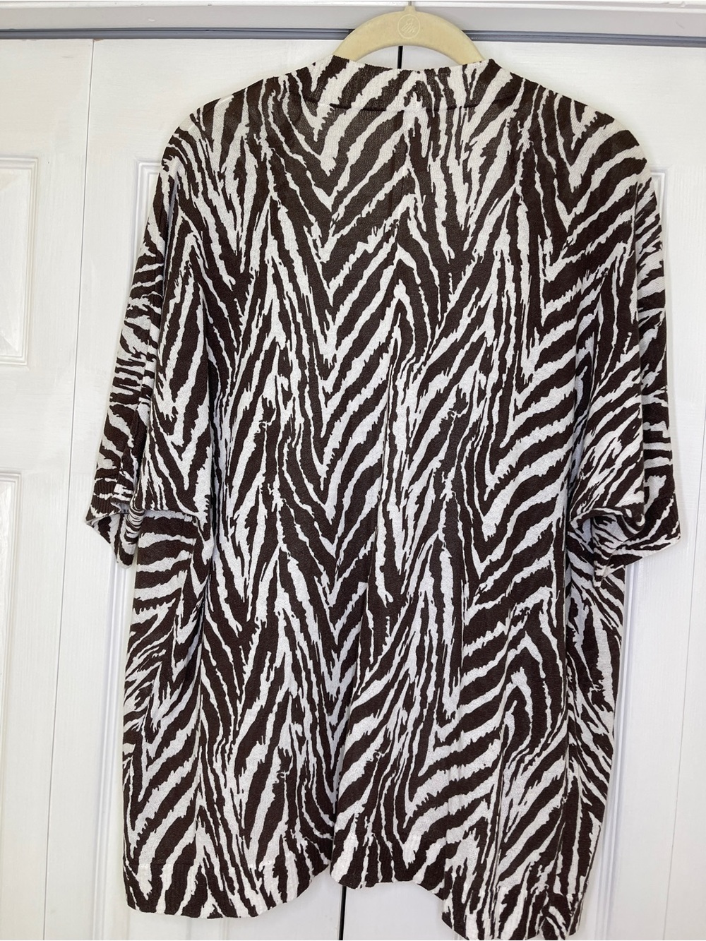 Chico’s Zebra Print Open Front Cardigan Brown Ivory Size 3